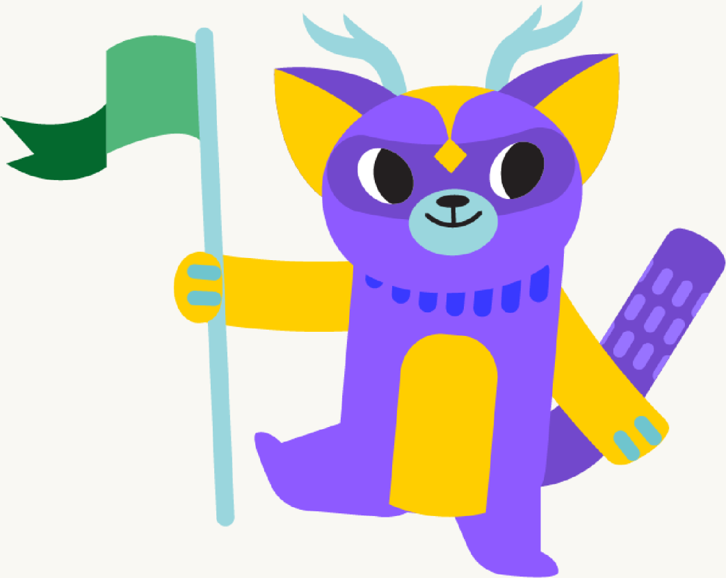 Lina mascot holding a banner
